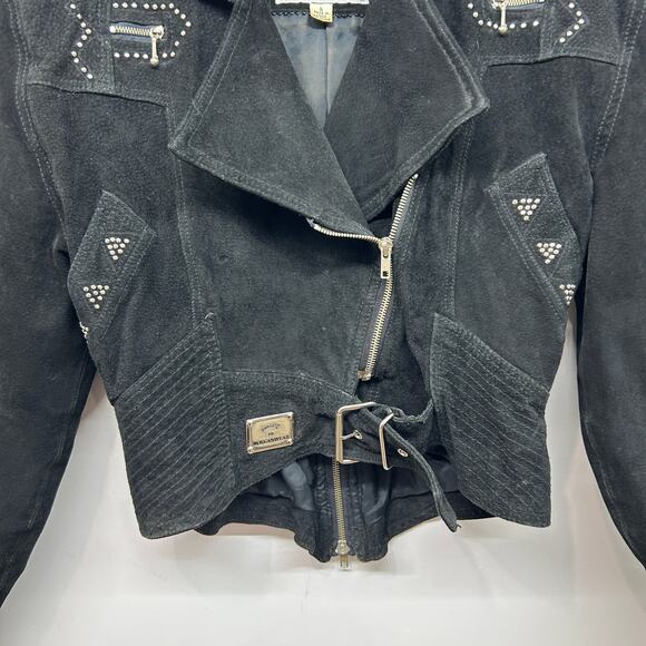 Vintage Morganwear Leather Jacket Small Black Studded Moto Lace Up Belt Biker - Picture 5 of 9